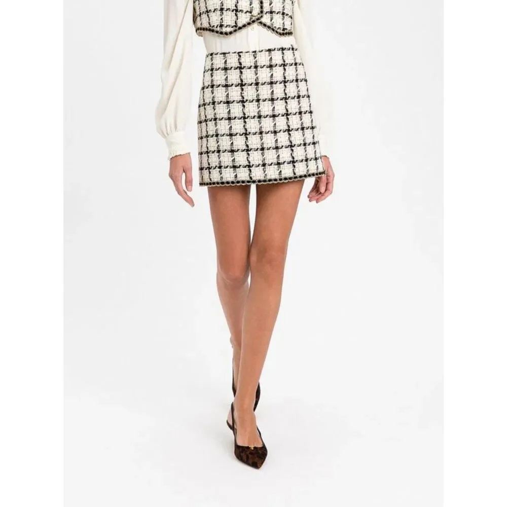 Twinset Women Twinset High-Waisted Check Tweed Pencil Mini Skirt